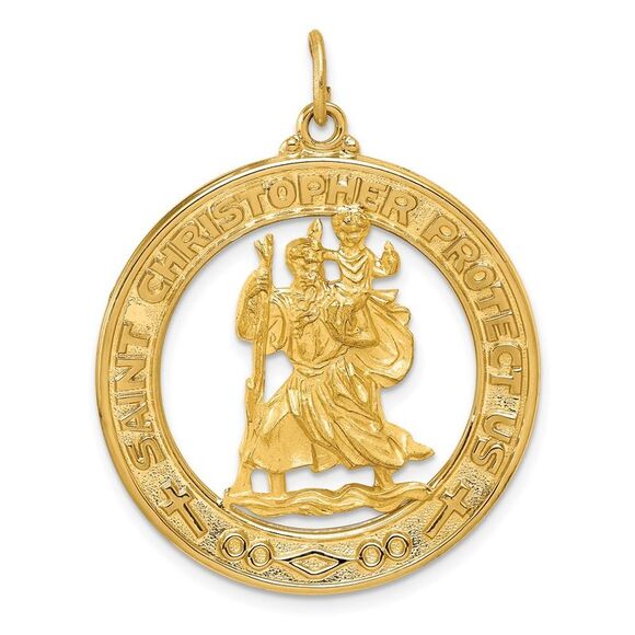 Men's 14k Yellow Gold Saint Christopher Medal Pendant 29mm (1 1/8 In)